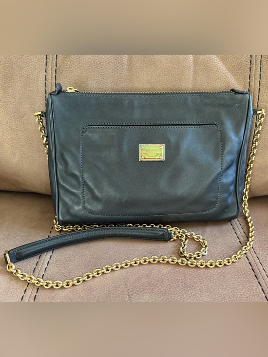 Dolce & Gabbana Handbags - Dolce & Gabbana Black Leather Crossbody with Gold Chain and Plaque